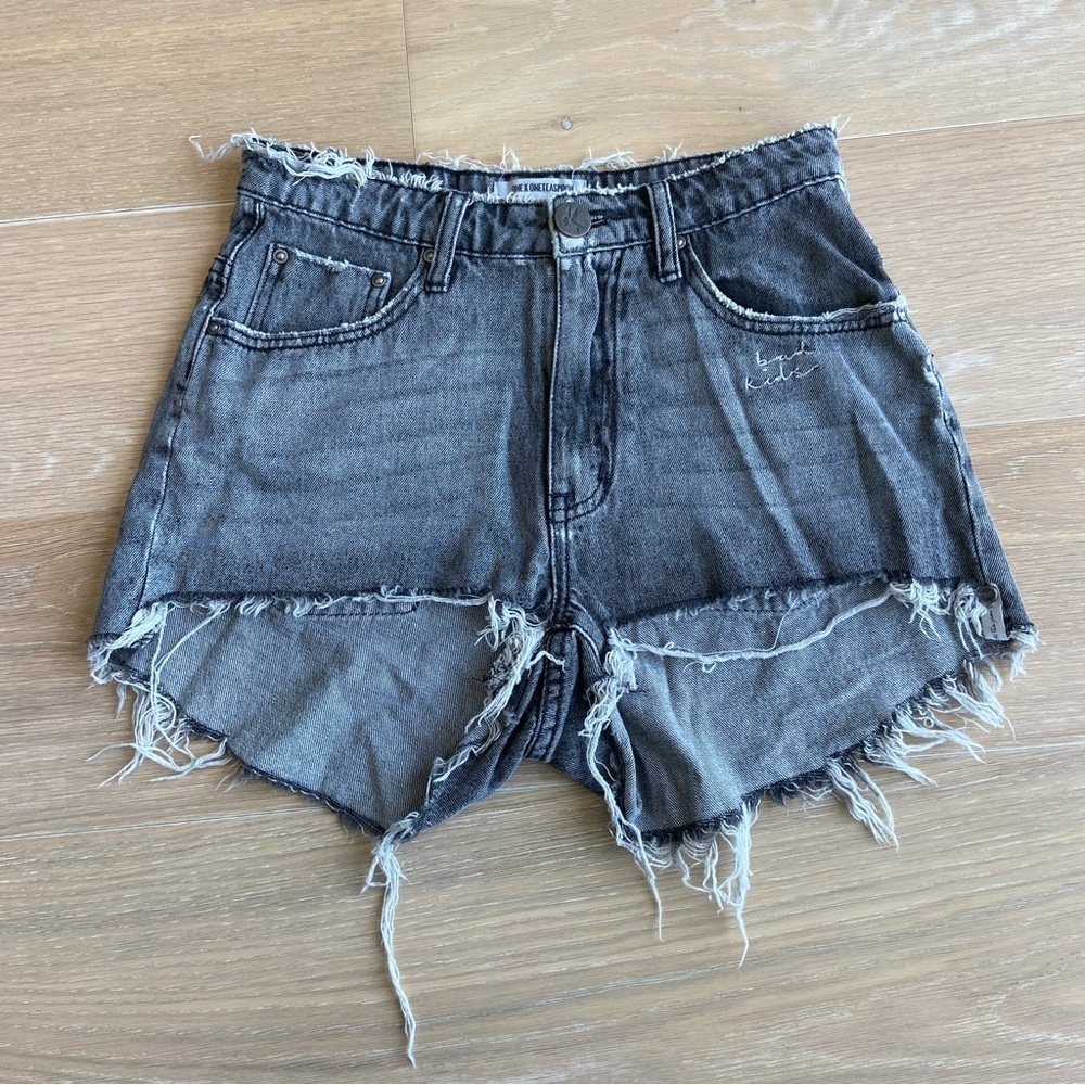 One Teaspon “Bad kids” embroidered grey cutoff shorts